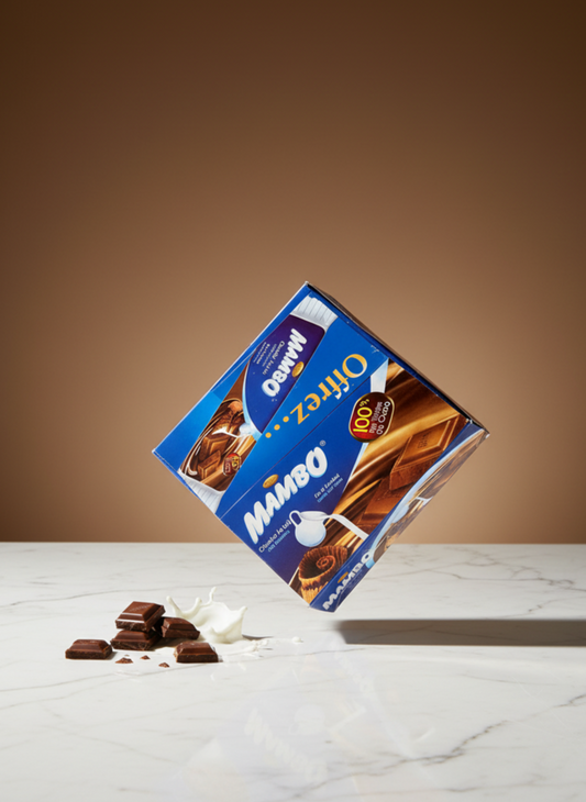 Mambo coffee box with chocolate bars on a marble surface