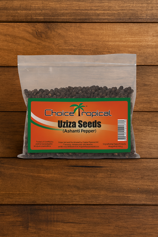 Package of Choice Tropical Uziza Seeds on a wooden background