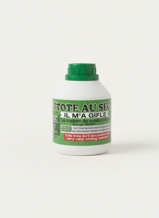 Bottle with green cap and label on a white background