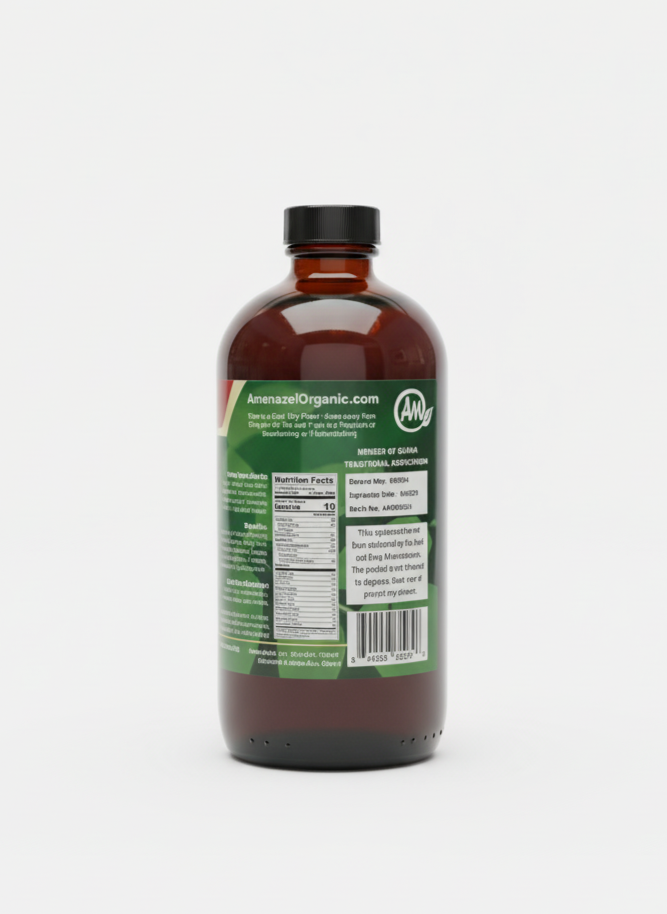 Brown bottle with a label on a white background