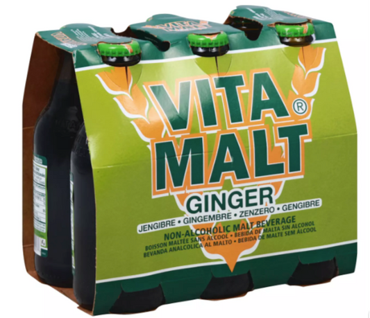 Pack of Vita Malt Ginger non-alcoholic malt beverage on a white background